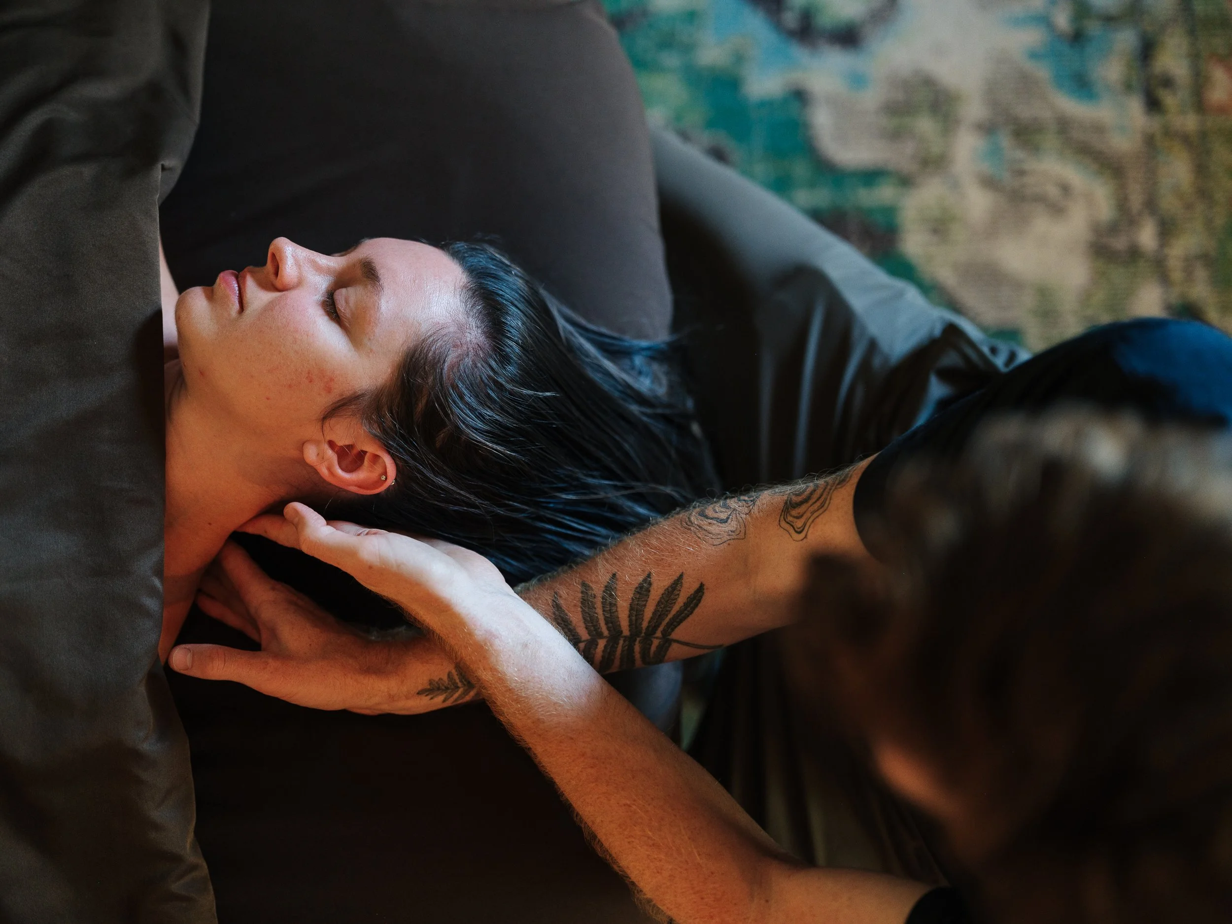 Overhead view of neck and jaw release