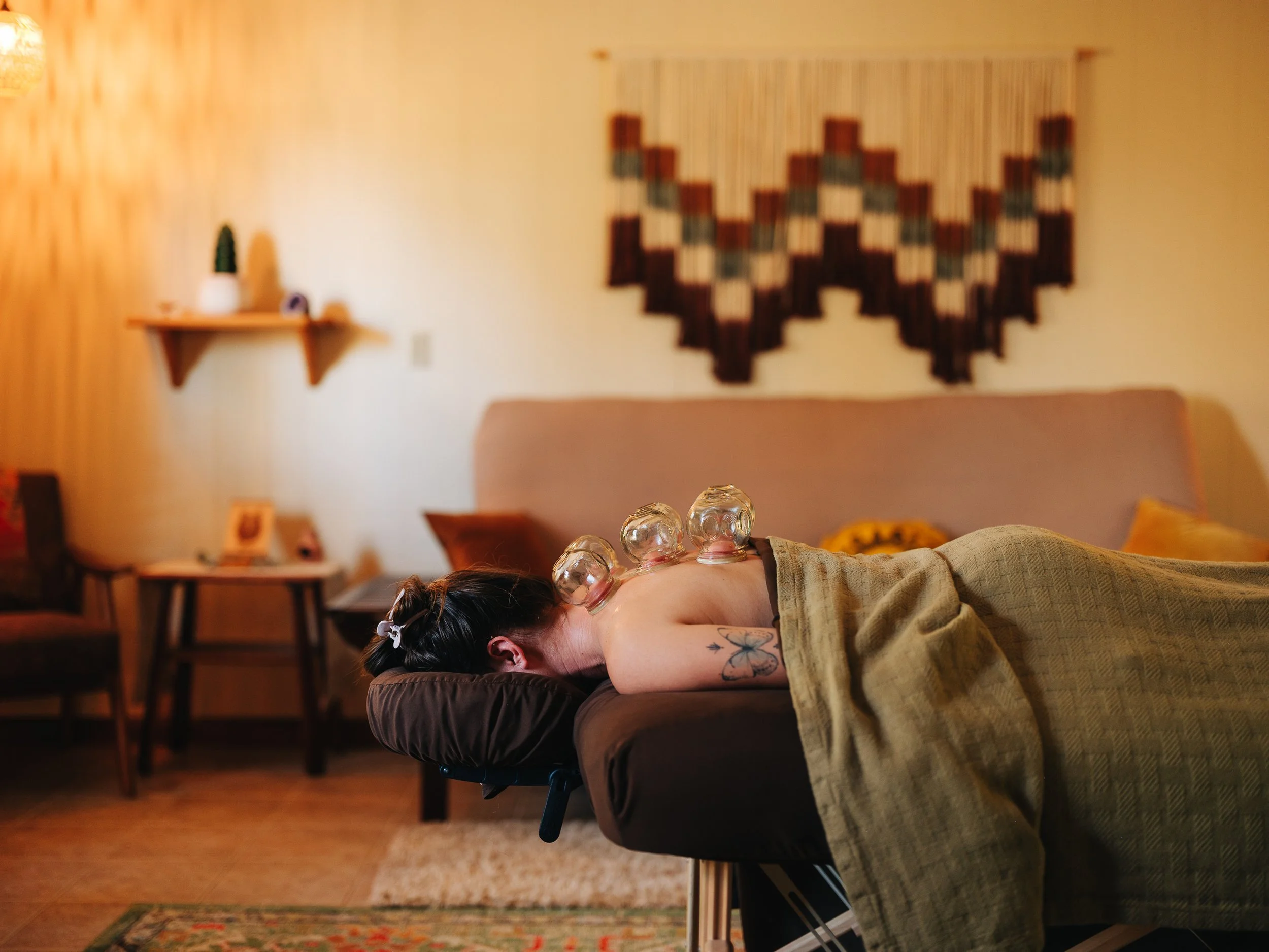 Multiple cups placed along the spine